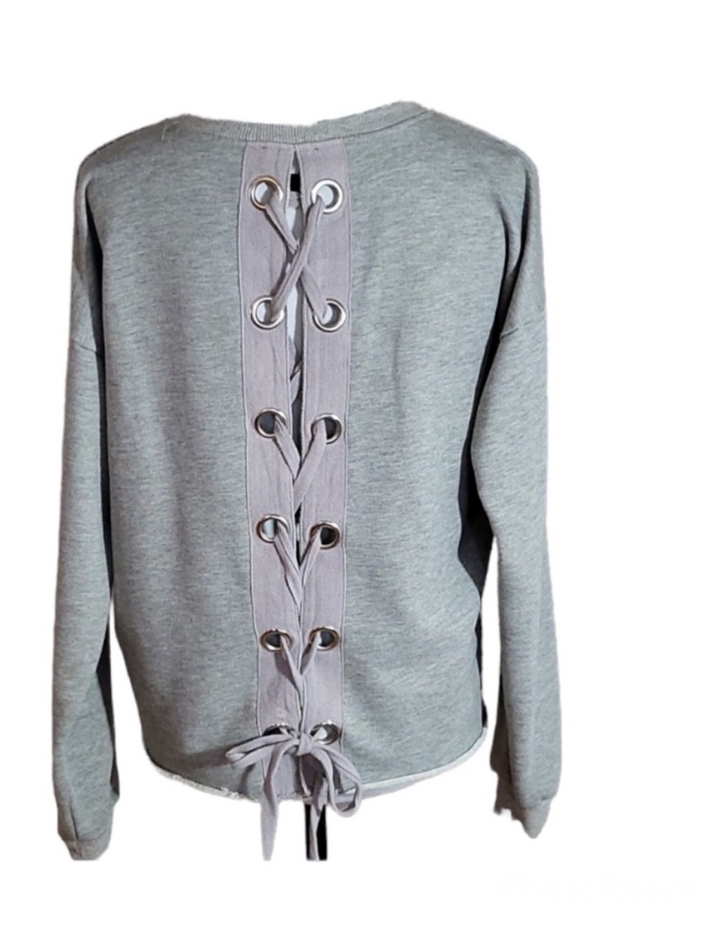 Anthropologie Lumiere Lace Up Back Sweater Pullover Gray Small Comfy Cozy Punk